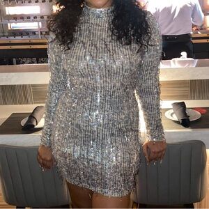 Silver fridge and sequins mini dress.